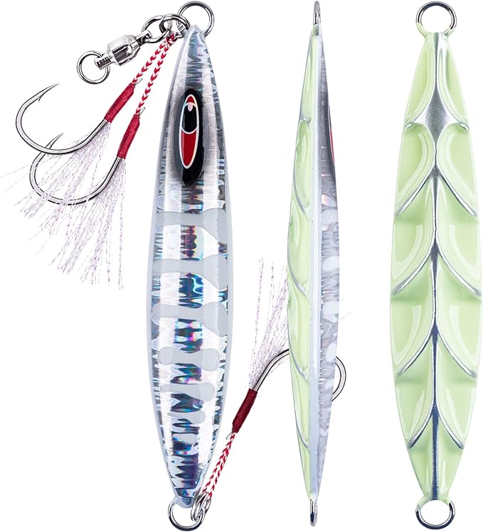 goture slow flat fall jig luminous lead vertical jig saltwater artificial lure jig fishing lure with two