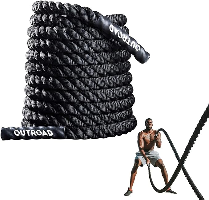 max4out battle ropes 1 5 inch 30 ft polyester workout rope heavy for home body workouts building muscle black