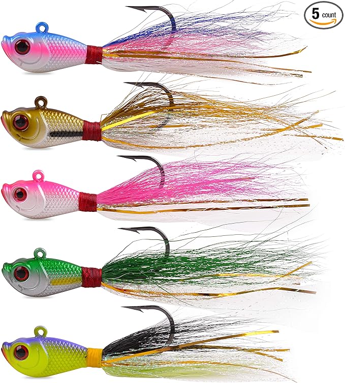 bucktail jigs saltwater fluke lures 3/5pcs bucktail hair jigs head fishing lure baits assorted kit for bass