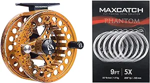 maxcatch eco fly fishing reel brown trout 3/4wt+ fly fishing tapered leader line pre tied loop 9ft 4x+ 9ft