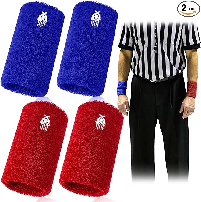 honoson 2 pairs wrestling wrist bands set red blue 5 official referee wristband wrestling arm bands for
