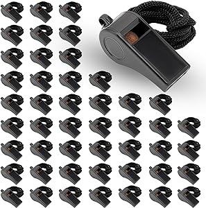 obkjj black coach whistle with lanyard 48 pack emergency whistle soccer referee whistle ideal for coaches