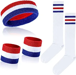 5 pcs striped sweatband striped sock set wrist sweatband headband high striped headband for men women sports
