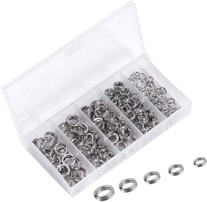 tgpiao 200pcs 5sizes stainless steel fishing split rings heavy duty split rings solid lures connectors