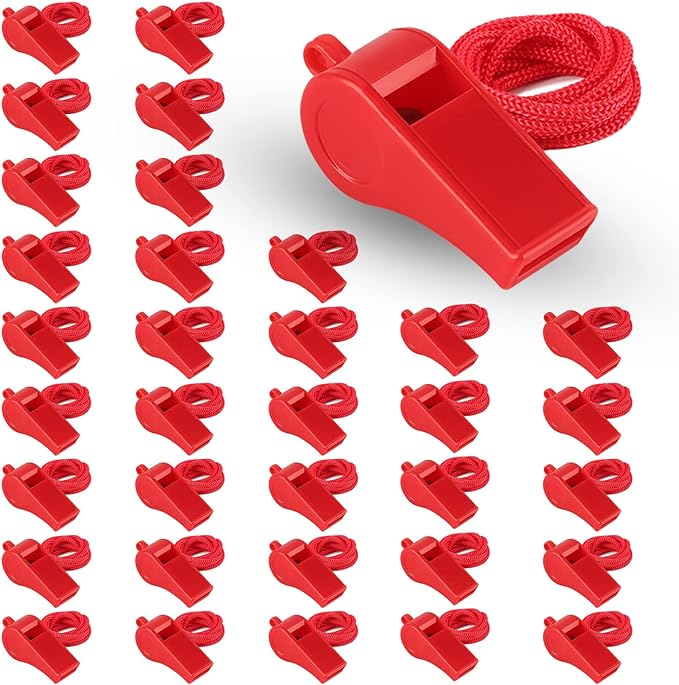 obkjj red emergency whistle with lanyard 48 pack coach whistle soccer referee whistle ideal for coaches