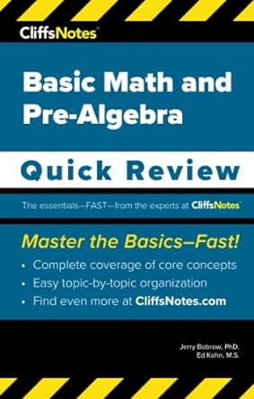 cliffsnotes basic math and pre algebra quick review 1st edition jerry bobrow ph d 1957671041, 978-1957671048