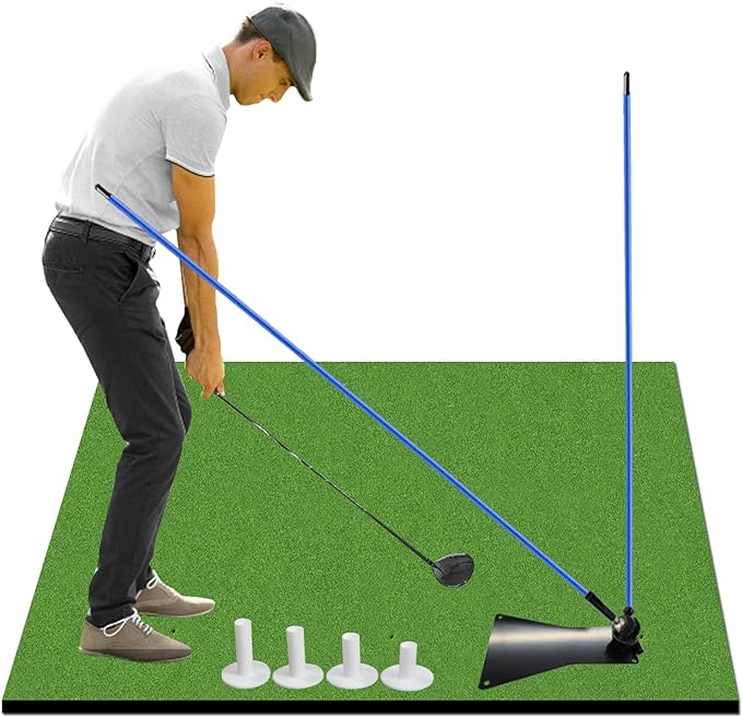 golf mats practice outdoor indoor matt 5x5 ft 5x3 5x4 turf hitting mat with 2 alignment sticks 1 swing plate