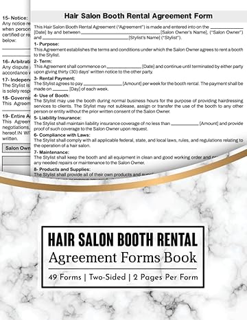 hair salon booth rental agreement forms book 1st edition robert_charleisone log. b0bzfp5pzs