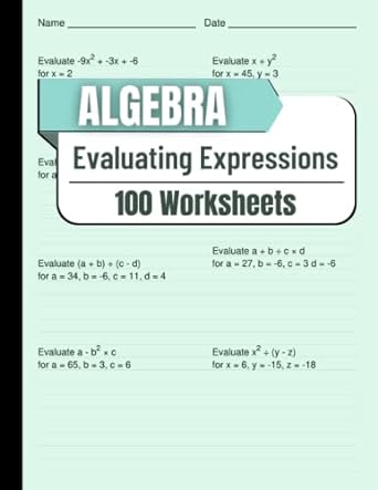 algebra evaluating expressions 100 worksheets 1st edition nicks wright 979-8394046087