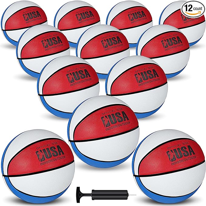 junkin 12 pcs rubber basketballs bulk official indoor outdoor basketball balls weighted training basketball