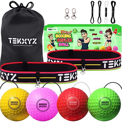 tekxyz boxing reflex ball family pack 4 different boxing ball with headband perfect for reaction agility