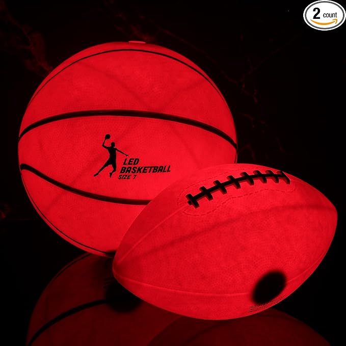 zhanmai glow in the dark basketball and football official sized light up led basketball football sport balls