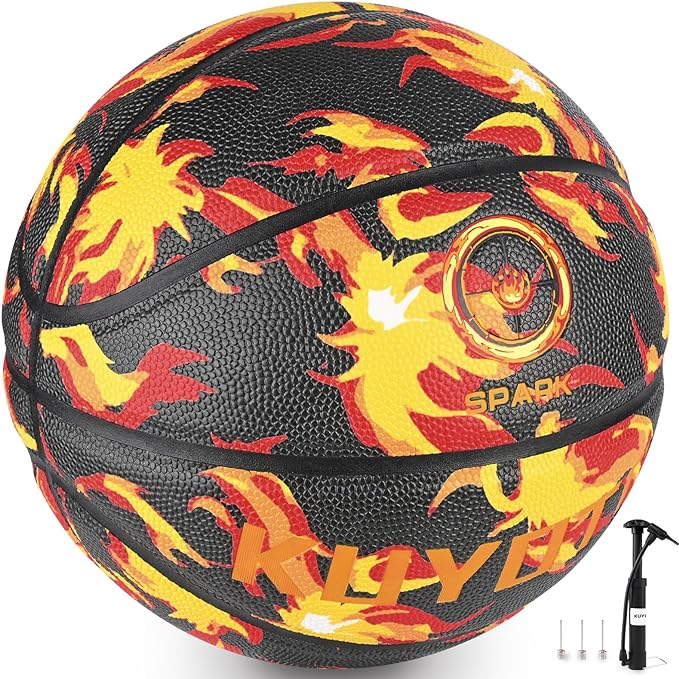 kuyotq official size 7 black flame spark soft composite leather indoor/outdoor basketball for ages 15+ 