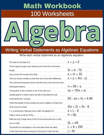 algebra writing verbal statements as algebraic equations math workbook 100 worksheets 1st edition lindsay