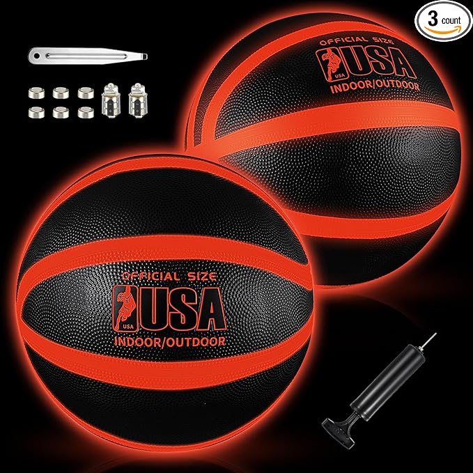 libima 2 pcs glow in the dark basketball with pump led light up basketball night glowing ball regulation size