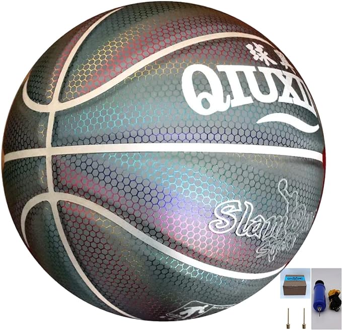 qiuxing reflective basketball holographic luminous basketball official size 29 50 inches indoor and outdoor