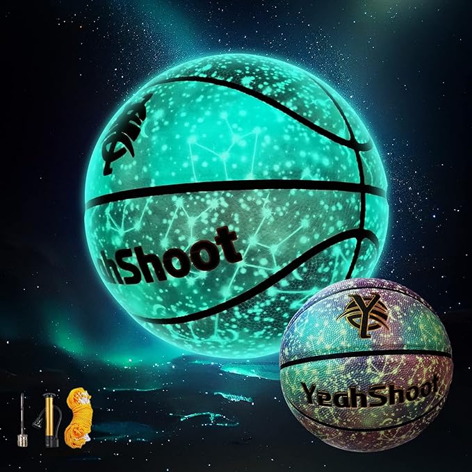 yeahshoot glow in the dark basketball size 7 light up basketball with pump for youth men indoor outdoor night