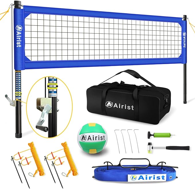airist heavy duty volleyball net outdoor with steel anti sag system adjustable aluminum poles professional