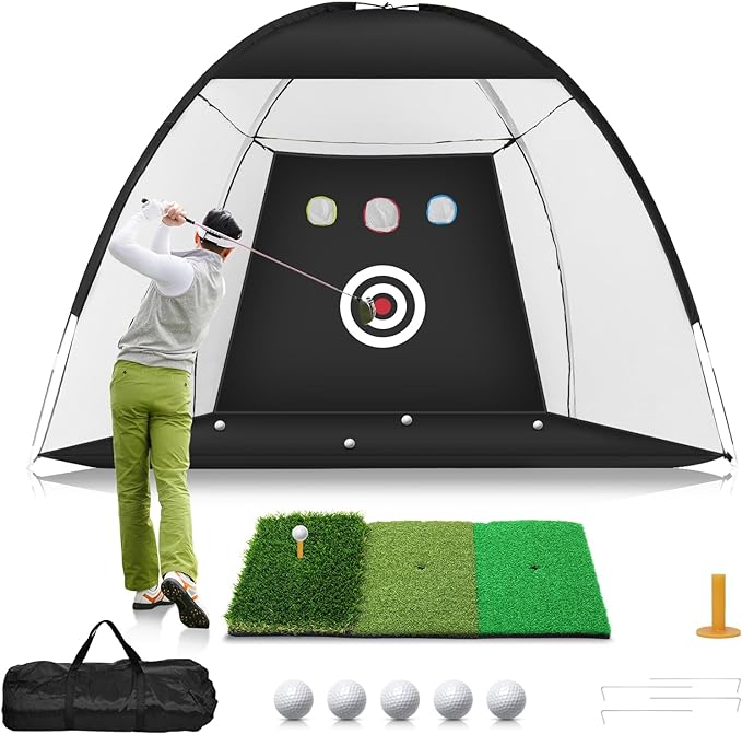 golf net 10x7ft golf practice net with tri turf golf mat all in 1 home golf hitting aid nets for backyard