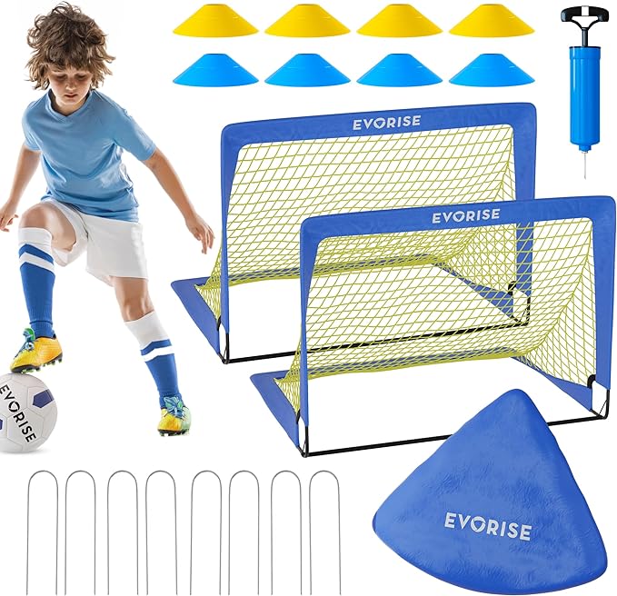 evorise pop up soccer goals for backyard soccer training equipment includes portable soccer goals set of 2