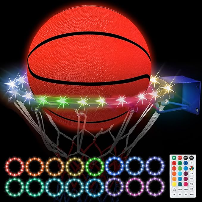 meooeck light up basketball and basketball rim set with led timing light string remote controlled waterproof 