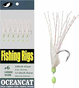 Ocean Cat 10 Packs Rainbow Lucid Fishskin 6 Hooks Fishing Rigs With String Hooks Glow Fishing Beads High Carbon Hooks For Freshwater Saltwater Fishing Lures Bait Rig Tackle