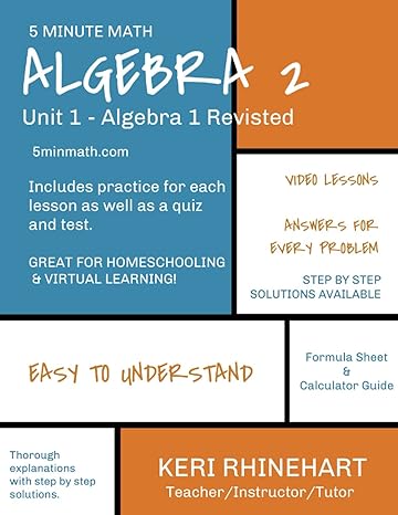 algebra 2 unit 1 algebra 1 revisited 5 minute math 1st edition keri rhinehart 979-8456209078