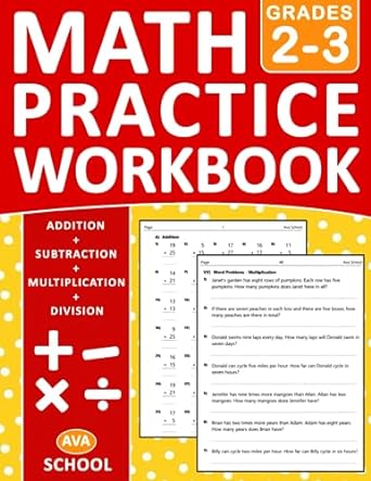 math practice workbook addition subtraction multiplication division grades 2-3 1st edition ava school