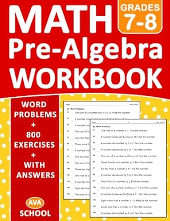 math 7 8 pre algebra workbook 1st edition ava school 979-8852599087