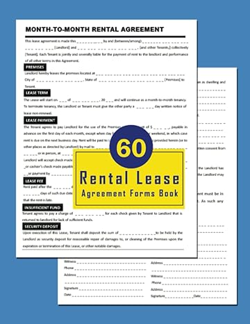 rental lease agreement forms book month to month residential lease contracts for landlord and tenants monthly