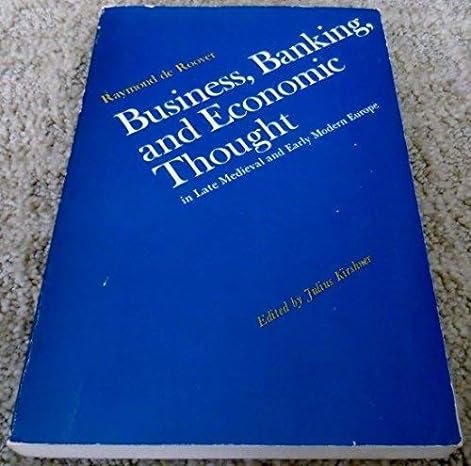 business banking and economic thought in late medieval and early modern europe 1st edition raymond de roover