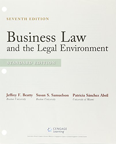 business law and the legal environment 7th edition jeffrey f beatty , susan s samuelson 1305779444,