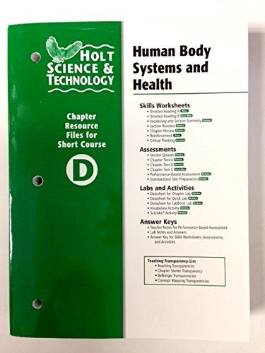 holt science and technology chapter resource file d human body systems and health 1st edition holt, rinehart