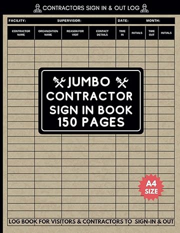 contractors signing in book jumbo a4 150 page log for visitors and contractors to sign in and out from