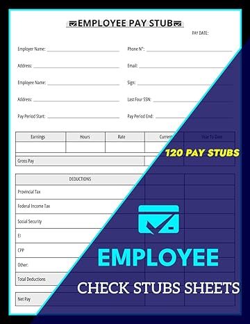 employee check stubs sheets blank personnel pay stubs book for employers to record details about employees