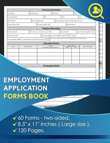 employment application forms book job application form 120 pages 8 5 x 11 inches 1st edition balvin business