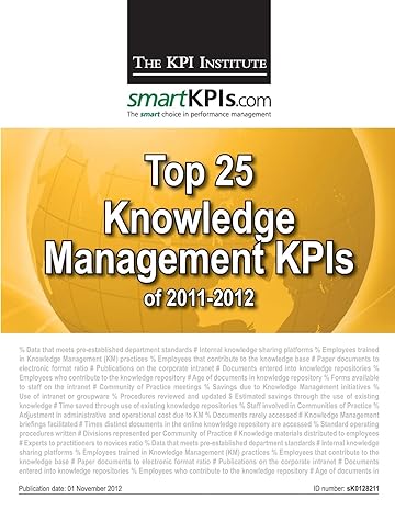 top 25 knowledge management kpis of 2011 2012 1st edition the kpi institute ,smartkpis com ,aurel brudan