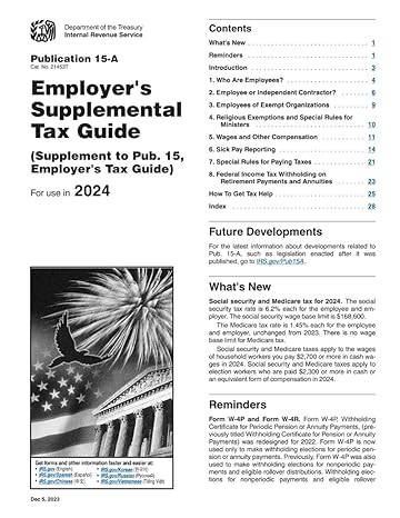 employers supplemental tax guide 2024 1st edition internal revenue service ,department of the treasury