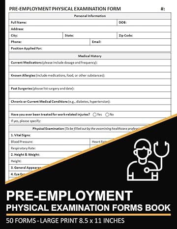 pre employment physical examination forms book pre employment physical exam form for employers and human