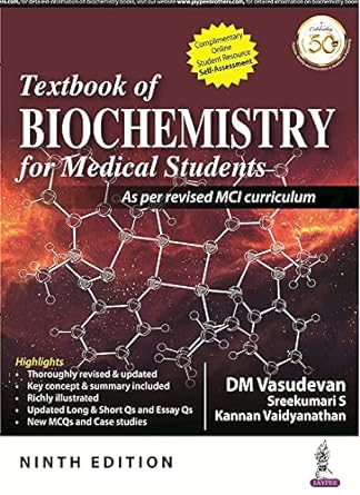 textbook of biochemostry for medical students 9th edition d.m. vasudevan 9389034981, 978-9389034981