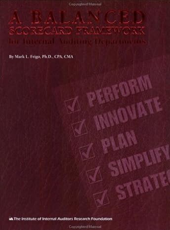 a balanced scorecard framework for internal auditing departments 1st edition mark l. frigo 089413440x,