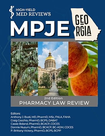 mpje georgia a pharmacy law review 1st edition high yield med reviews ,anthony j busti ,craig cocchio ,cassie