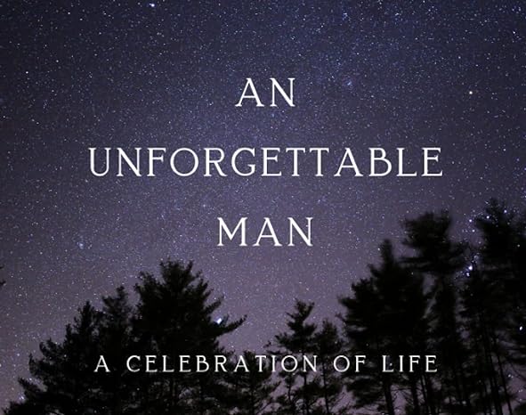 an unforgettable man funeral and memorial service guest book starry purple night sky and forest trees