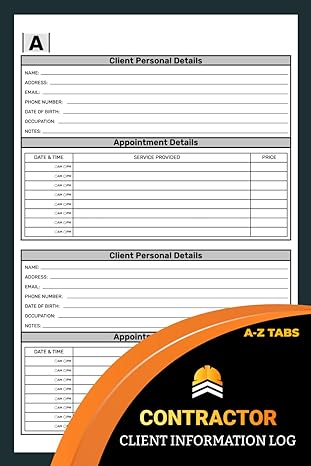 contractor client information log customer data and appointment book for builder contracting with a z