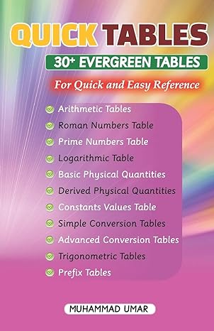quick tables 30+ evergreen tables for quick and easy reference 1st edition muhammad umar 171783423x,
