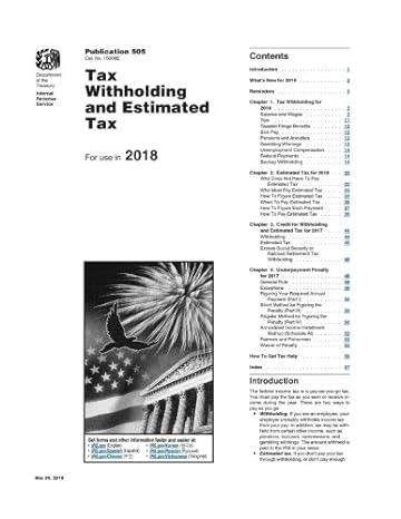 2018 publication 505 tax withholding and estimated tax 1st edition united states internal revenue service
