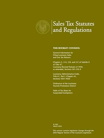 louisiana sales tax statutes and regulations 1st edition louisiana taxpayer services division b0cqstlsnb,