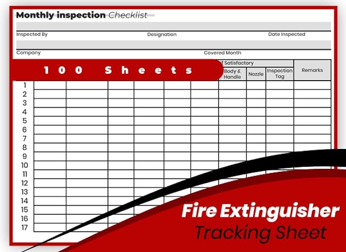 fire extinguisher tracking sheet perfect to document and prove compliance with legal requirements 100 sheets
