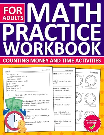 math workbook for adults with counting money and time activities telling time and money math workbook for