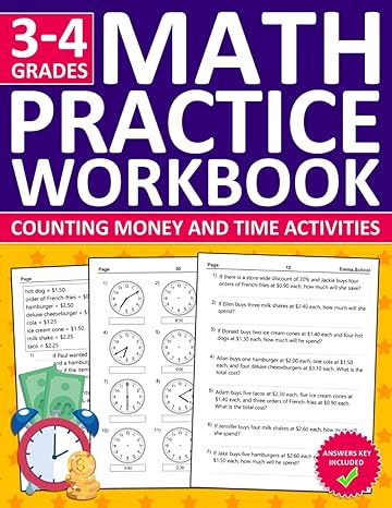 math workbook for grades 3 4 with counting money and time activities telling time and money math workbook for